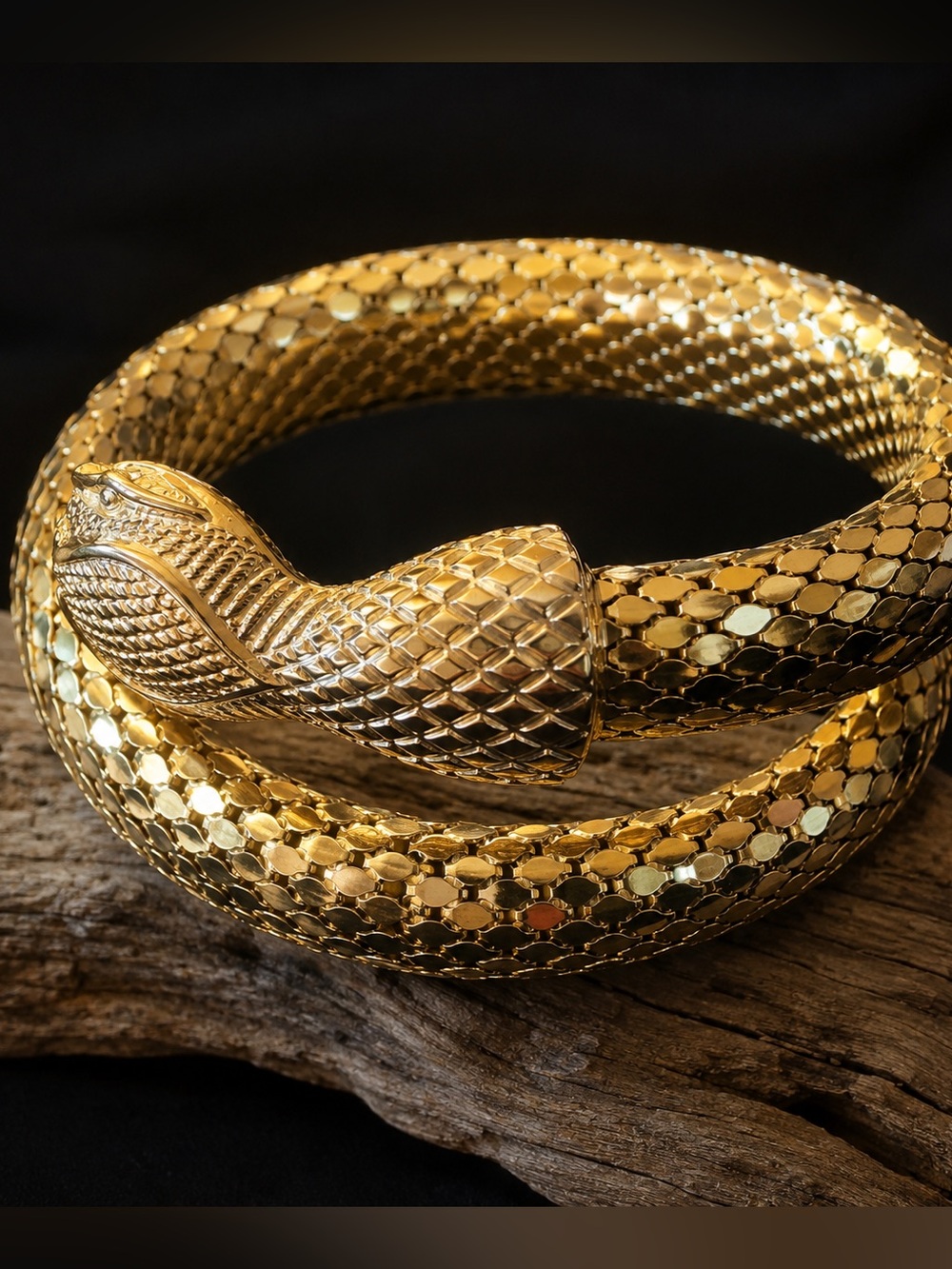 Vintage Whiting & Davis Oromesh Snake Mesh Wrap Bracelet in Gold
